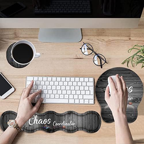 Keyboard and Mouse Wrist Rest Pad Set With Memory Foam - Ergonomic Non-Slip Base for Easy Typing and Pain Relief - Quote Chaos Coordinator (With Coaster)