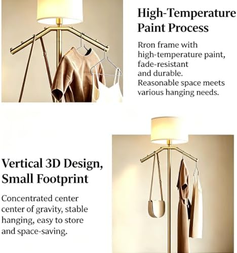 Floor Lamp with Coat Rack, 3 Color Dimmable Standing Lamp with Hooks