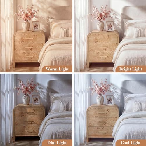 Night Stand [Unique Curved Profile] [FSC-Certified Wooden Board] 3-Drawer Nightstand 24" H Metal Handle Modern Bedside Table