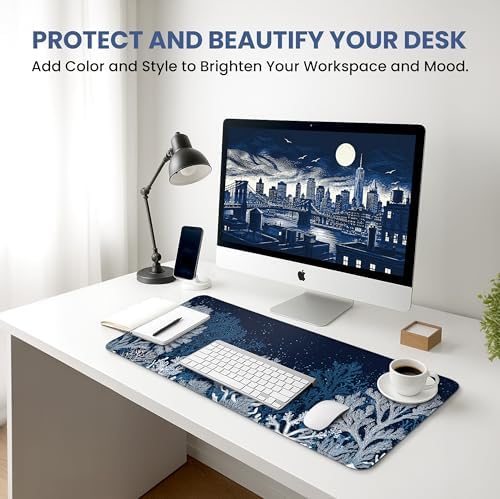 Aesthetic Desk Mat, Cute Ocean Reef Desk Pad Protector for Work & Decor, 35.4" x 15.7", Pretty Non-Slip Extended Mouse Pad for Office or Home