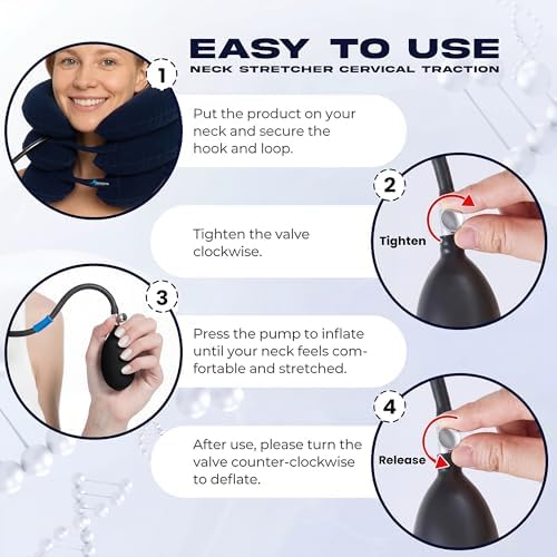 Neck Stretcher, Cervical Traction Device, Neck Traction Device for Neck Pain Relief, Adjustable Inflatable Neck Stretcher Cervical Traction and Neck Brace, Neck Decompression Home Use (Blue)