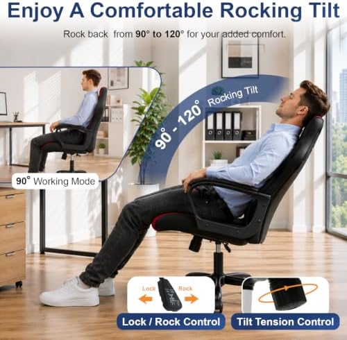 PayLessHere Gaming Chair Ergonomic Office Chair Computer Chair with Lumbar Support Ergonomic Pu Leather Adjustable Height Executive Chair for Women Men and Adults,Red