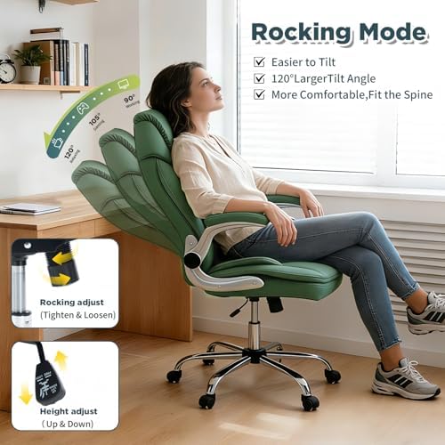 500lbs Heavy Duty Comfy Office Desk Chair for Low Back Pain Green