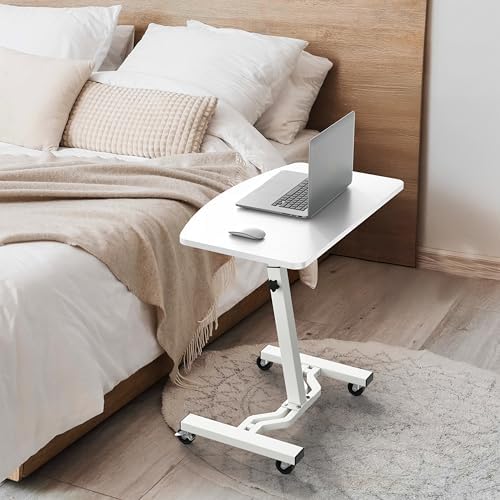SHW Mobile Height Adjustable Laptop Rolling Cart w/Lockable Wheels, White