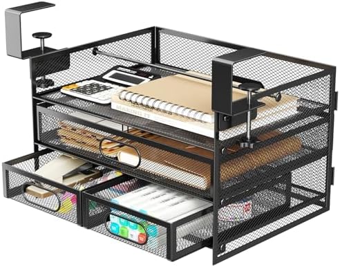 3 Layer Under Desk Drawer Storage Organizer, No Drill Clamp