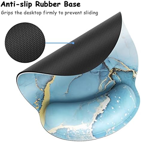 Ergonomic Mouse Pad with Wrist Support, Marble Style Memory Foam Wrist Rest Mouse Pads, Cute Computer Laptop Office Accessories Decor, Pain Relief Mousepad for Gaming Work Men Women, Blue