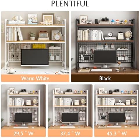 IOTXY 2-Tier Desktop Hutch Bookshelf, Metal Desk Shelf, White, 45.3" W