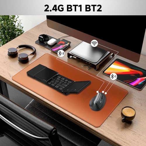 Eelexa New Dual Mode Ergonomic Mouse, Rechargeable Bluetooth Vertical Ergo Mouse Wireless 5 Adjustable DPI, Silent 2.4GHz Optical Carpal Tunnel Mouse for Compatible with Laptop, PC(Right Hand)