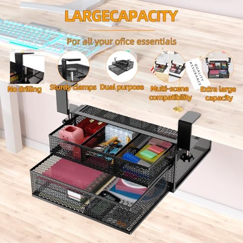 Under Desk Drawer Organizer No Drilling Under Desk Storage Drawer Organizer Metal Under Desk Drawer Suitable for Home and Office(13 Inch)