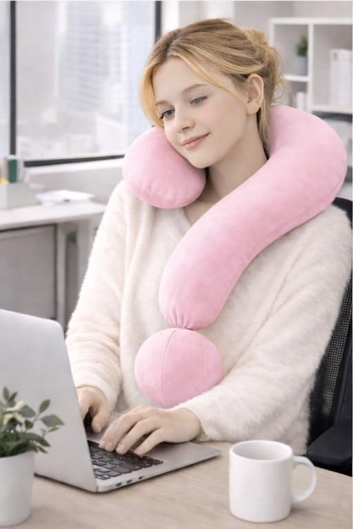 EVOLIVE Question Mark Neck Pillow 15"x24", Velvet Ergonomic Support (Pink)