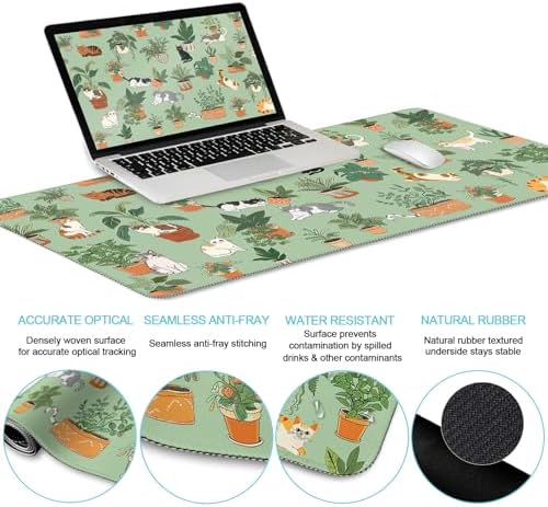 LIMKRIAN Cat Ergonomic Mouse Pad XXL Desk Mat Set, Green Desk Accessories