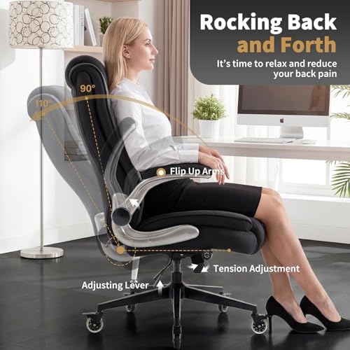 Fabric High Back Office Chair, Thick Padded Ergonomic Computer Desk Chair