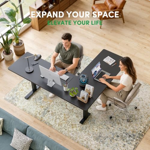 FEZIBO 75" x 63" L-Shaped Standing Desk - Adjustable Corner Desk L Shape, L-Shaped Adjustable Desk with Splice Board, L Shape Standing Desk, Black