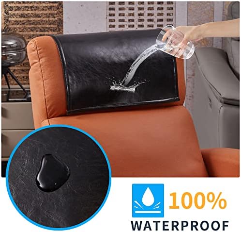 Non Slip Recliner Headrest Protector Washable Faux Leather Headrest Covers for Recliner Chair Waterproof Couch Head Rest Covers for Sofa,Furniture,Office Chair,Theater Seat (Black)