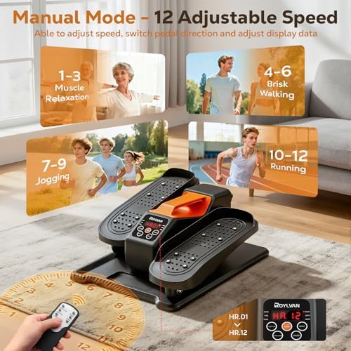 Roylvan Workout Under Desk Elliptical Machine, Electric Seated Foot Pedal Machine for Seniors, Enhanced Safety and Stability, 12 Adjustable Speeds