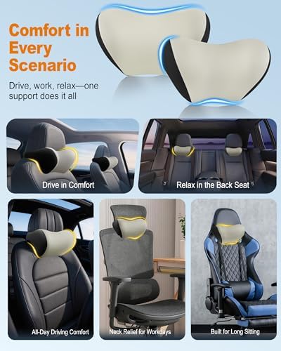 Allaboutsla 2-Pack Car Neck Pillow, Car Headrest Pillow for Neck Support