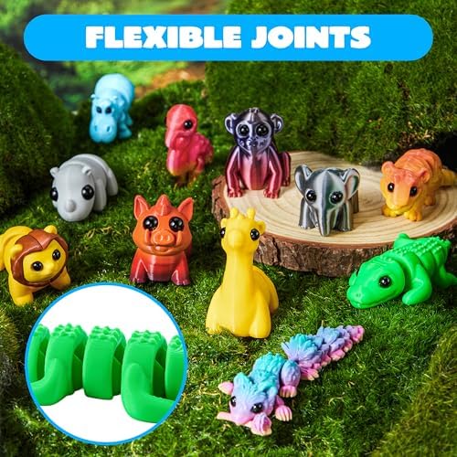 JOYIN 12PCS Safari Animal 3D Printed Toys, Mini Animals 3D Printed Toys, Cute Articulated Flexible Figurines Fidget Toys for Party Favors Classroom Desk Pets Home Decor