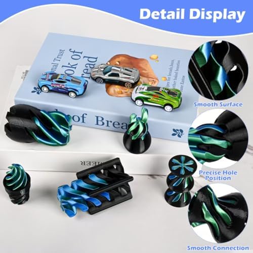 5 Pack Spinning Fidget Toys Black Green 3D Printed Desk Decor Set