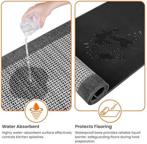 StepRite Kitchen Rugs, Kitchen Mat for Floor, 47"x20" Non-Slip Machine-Washable Commercial Floor Mat, Absorbent Heavy-Duty Rug for Office & Home, Sink Standing Mat, Entryway Carpet, Door Mat, Grey