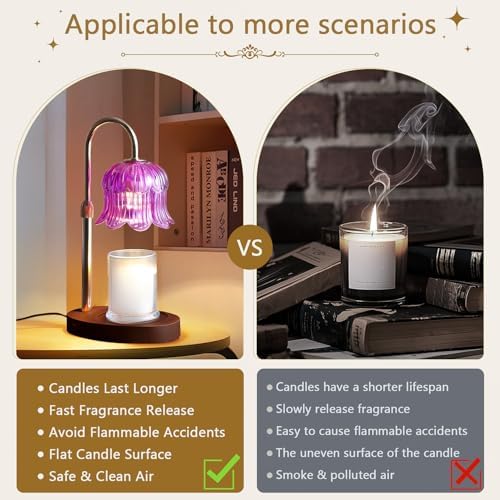 CRMILL Candle Warmer Lamp Electric Timer - Candle Lights Home Decor Candles Warming Height Adjustable Dimmable Warmers Purple