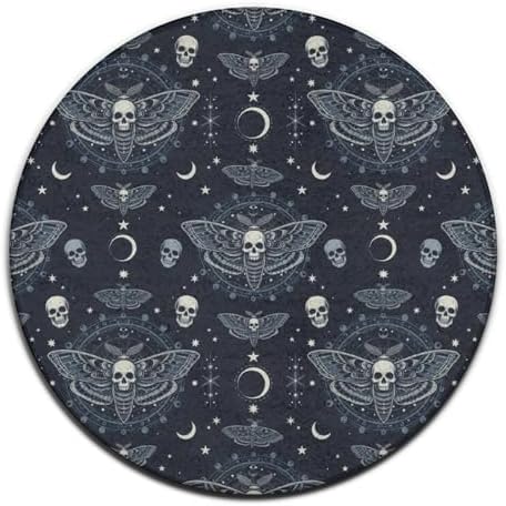 Large Round Area Rug Home Decor Modern Bathroom Rug Kitchen Office Circle Rug for Living Room Sofa Circle Cute Mat Goth Moth Dead Skull Moon