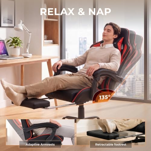 Dowinx Gaming Chair with Footrest, Ergonomic Office Chair, Red