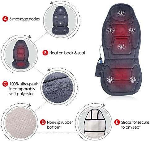 Snailax Back Massager with Heat, Vibration Massage Seat Cushion with 6 Vibrating Motors and 2 Heat Levels, Massage Chair Pad for Home Office use, Gifts for Women, Men