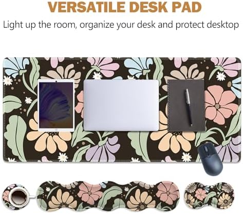 ARTSO Keyboard Wrist Rest Large Mouse Pad Wrist Support,Black Floral 4in1 Keyboard Pad Desk Mat,Ergonomic Memory Foam Wrist Support Cushion for Home Office