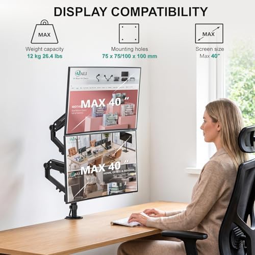 WALI Vertical Dual Monitor Mount for 13-40 inch Screens, up to 26.4 lbs