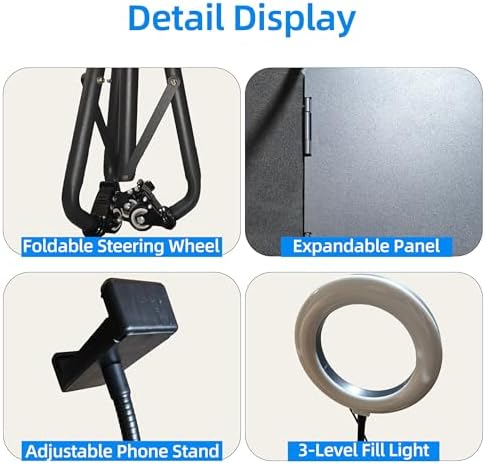 Rolling Laptop Tripod Stand with Wheels, Adjustable Height 29–55 Inch Projector Tripod Stand, Portable Laptop Floor Holder with 6" LED Ring Light and Phone Holder