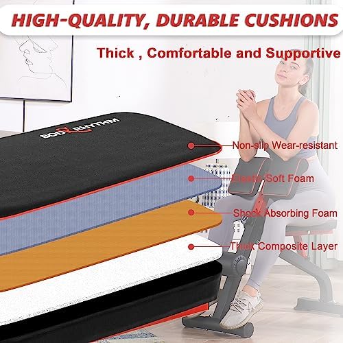 BODYRHYTHM Compact Adjustable Weight Bench for Full Body Strength Training, Ab/Back Hyper Roman Chair, Adjustable Ab Sit up Bench, Incline Decline Bench, Flat Bench, Hyperextension Bench, Back Extension Machine