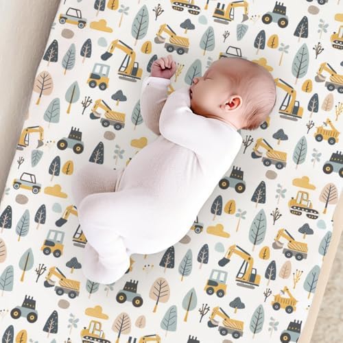 Cartoon Car Transportation Construction Truck Trees Baby Changing Pad Cover,Unisex Car Nursery Diaper Changing Table Pad Mat Sheet for Boys Girls-16x32