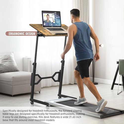 Enayplon Small Standing Desk with Wheels, Portable Treadmill Desk, Rolling Desk Adjustable Height for Laptop, Mobile Standing Table for Walking Pad, Bedside Table