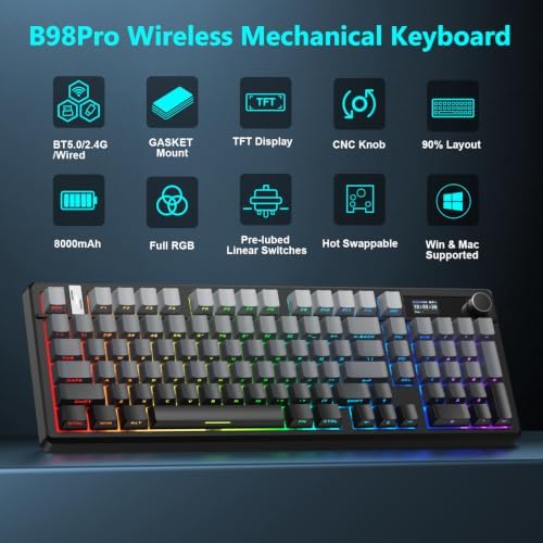 BlueFinger B98Pro Wireless Gaming Mechanical Keyboard with Wrist Rest