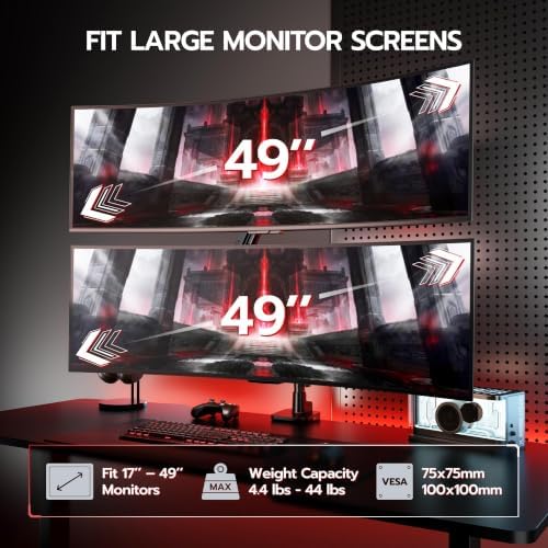 ARES WING Tall Dual Ultrawide Monitor Mount with USB A/C for 17 to 49 Inch