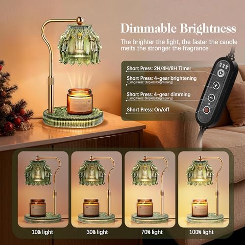Candle Warmer Lamp with Timer Dimmer, Wax Melts Glass Lamp for Gift, Green