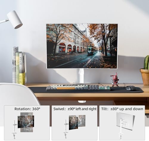 Bracwiser Monitor Mount Single Fully Adjustable Arm Monitor Arm Fits One Screen 13-32 inch 22lbs for Monitor Computer Screen 13 15 17 19 20 22 23 24 26 27 30 32 inch VESA 75 100, White(MD7421W)
