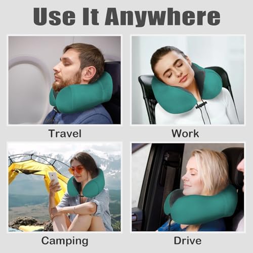Travel Pillow, Memory Foam Neck Pillow for Traveling, U Shape Neck Pillow Airplane Portable Flight Pillow Travel Kit with 5D Contoured Eye Masks and Earplug for Plane Train Car Home Office