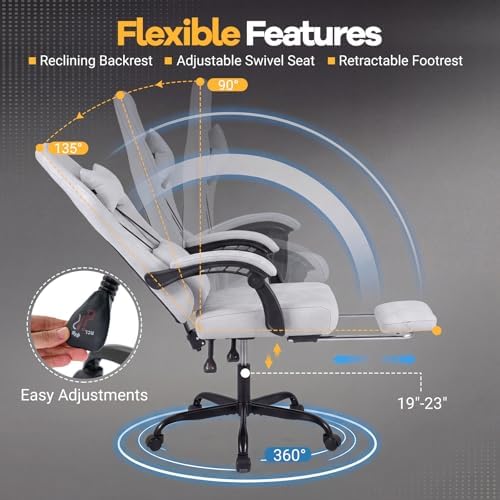 GIANTEX Gaming Chair, Ergonomic Computer Chair with Headrest, Lumbar Support, Linkage Armrests, Reclining Backrest & Footrest, High Back Swivel Office Chair, Video Game Chair (Grey)