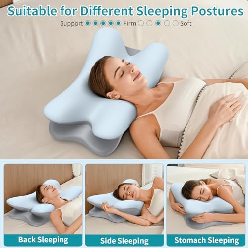 Cervical Neck Pillow for Pain Relief - Ergonomic Pillow for Neck Support, Contour Memory Foam Pillows for Sleeping, Orthopedic Bed Pillow for Side Back Stomach Sleepers(Blue)
