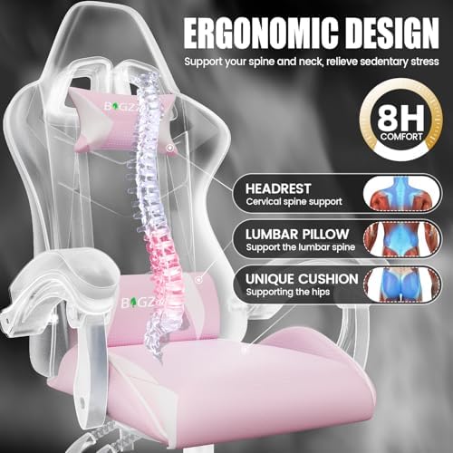 Bigzzia Gaming Chair with Lumbar Support, Ergonomic Gamer Chair Pink
