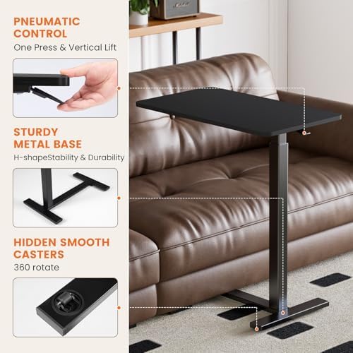 Sweetcrispy Overbed Table, Adjustable Rolling Desk, Mobile Standing Desk