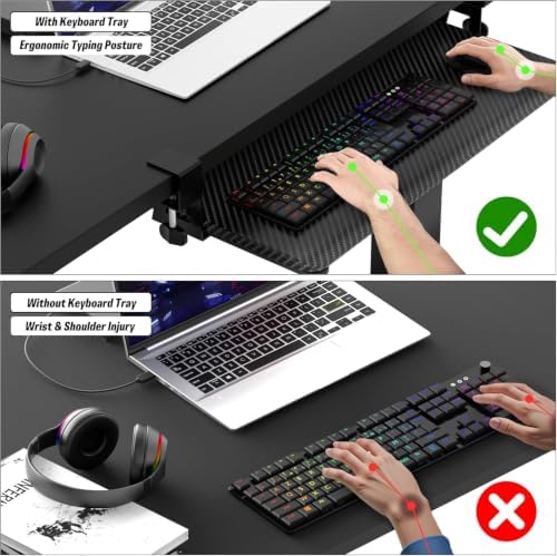 Under Desk Keyboard Tray, Slide-Out Keyboard Drawer with C-Clamp 25.6"x11.8"