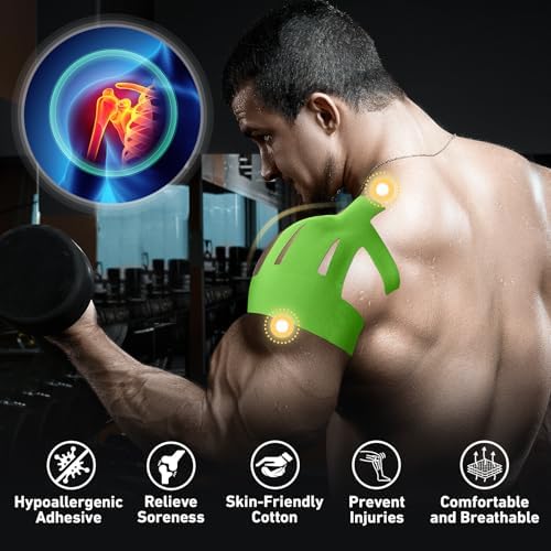 KTQUICK Precut Kinesiology Tape for Shoulder, 12 PCS, 20% Stronger Adhesive