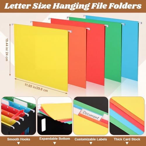 Qeeenar 1 Pcs Hanging File Box with 5 Pcs Multicolor Hanging File Folders