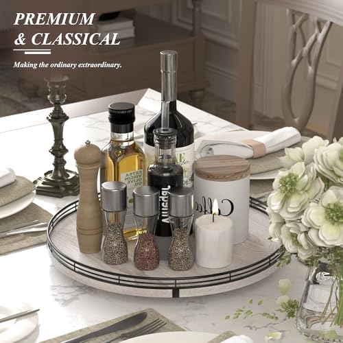 AMH 16-Inch Whitewashed Farmhouse Oak Lazy Susan Organizer