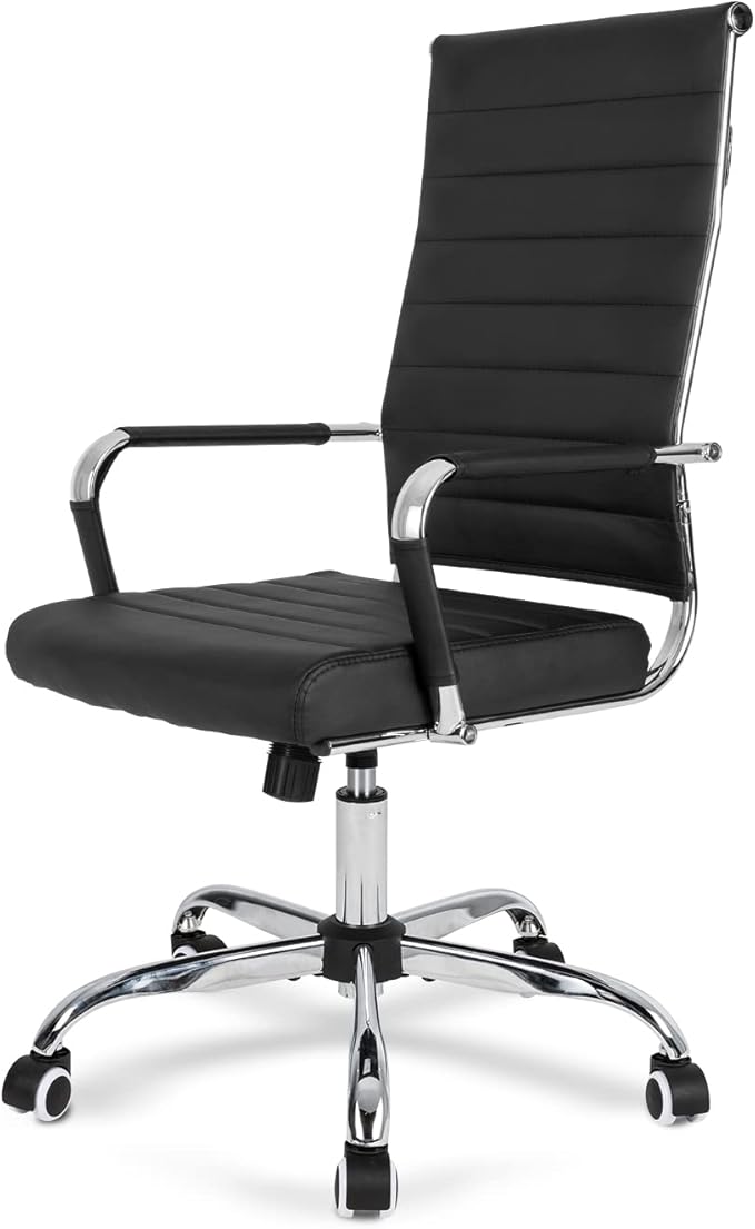 Okeysen Ergonomic Office Desk Chair, Modern PU Leather Conference Room Table Chairs Ribbed, High Back Executive Swivel Rolling Chair for Home, Office