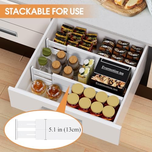 Bamboo Drawer Dividers, Adjustable Drawer Organizers, Fits 17.6–21" Drawers