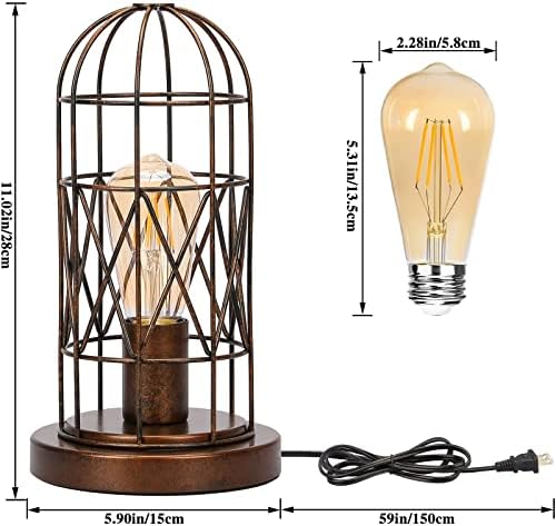 Small Touch Lamp, Industiral Bedside Table Lamp with Antique Bronze Cage