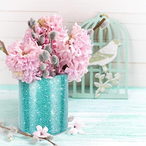 Glitter Pen Holder Pencil Organizer, Cute Pencil Cup Desk Decor, Decorative Makeup Brush Holder Large, Leather Multi-Functional Organizer Cup for Office, Home, Classroom, Blue+Green